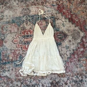 White/cream flowy halter dress with tie back detailing